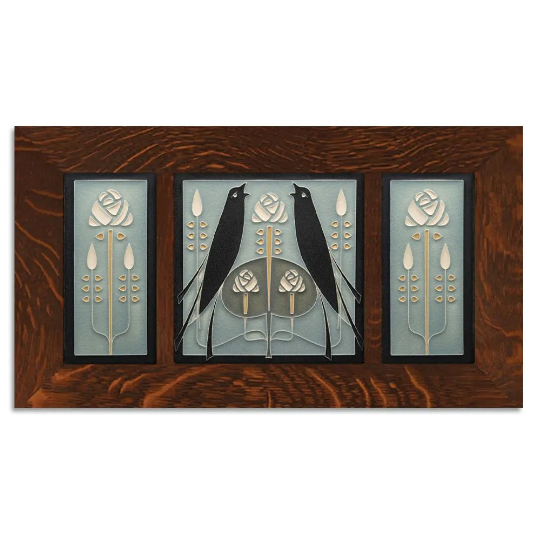 4x8 & 8x8 Songbirds & Long Stem Framed Tile Set in Grey Blue