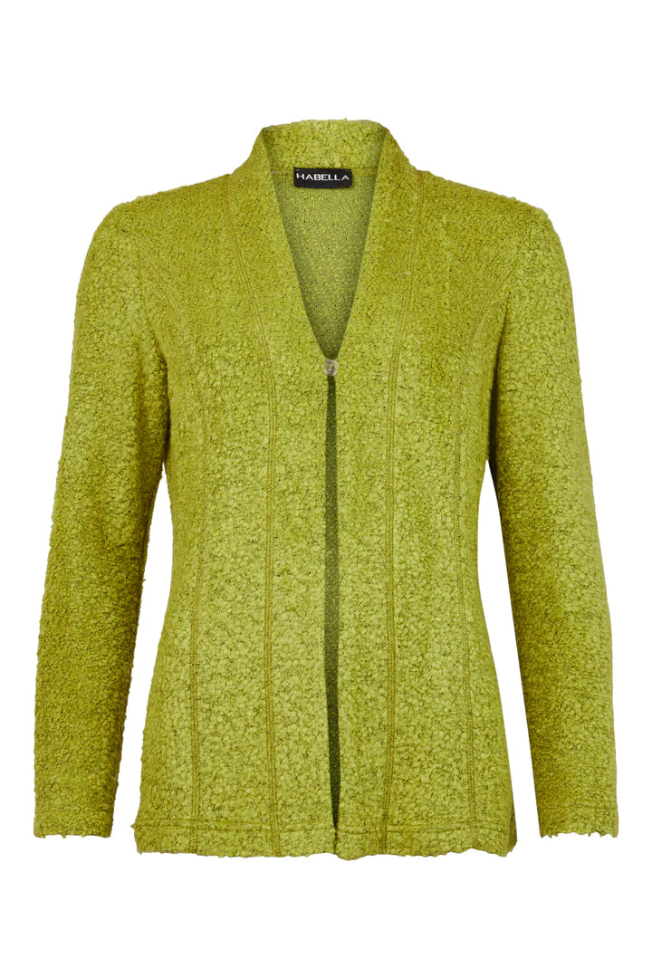 57172- Green Boucle Wool Cardigan - Habella