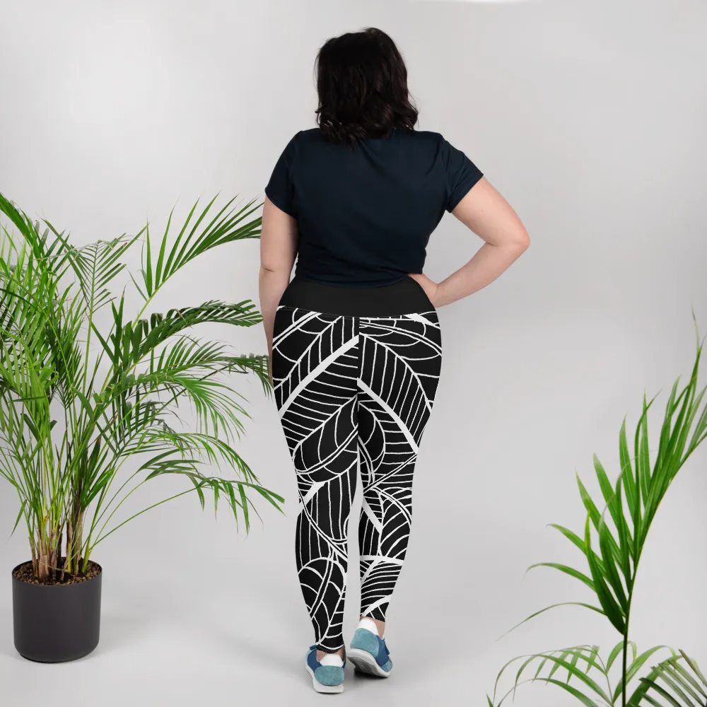 All-Over Print Plus Size Leggings Pecan Leaves Underwater