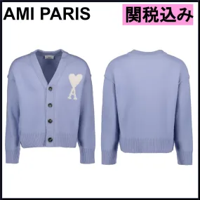 AMI PARIS  |Button-down Heart Wool Street Style Bridal Logo Icy Color