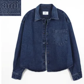 AMI PARIS  |Button-down Unisex Denim Street Style Long Sleeves Logo