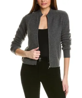 Amicale Cashmere Textured Zip Cashmere Bomber Jacket