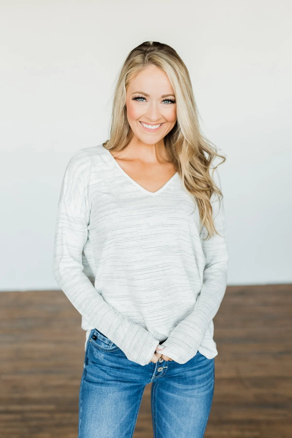 Apple Of My Eye V-Neck Knit Top- Ivory