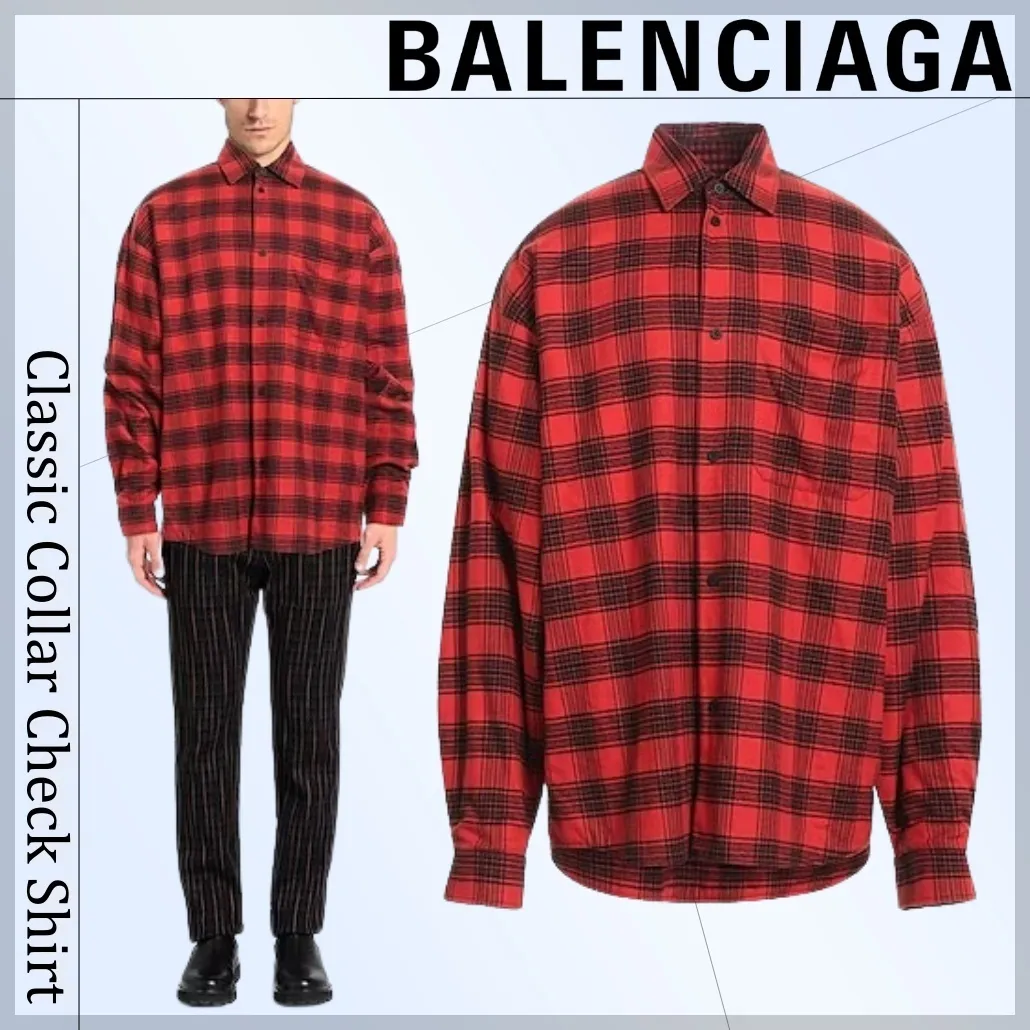 BALENCIAGA  |Button-down Other Plaid Patterns Street Style Long Sleeves