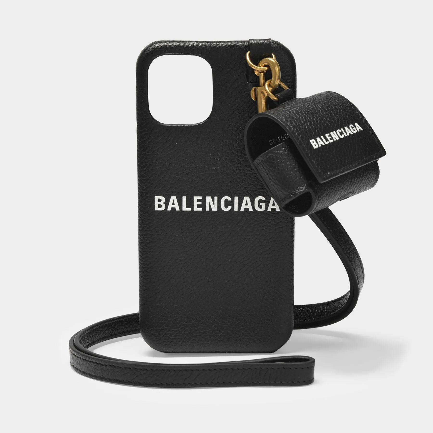 Balenciaga  iPhone 12 and AirPods Case in Black Grained Leather