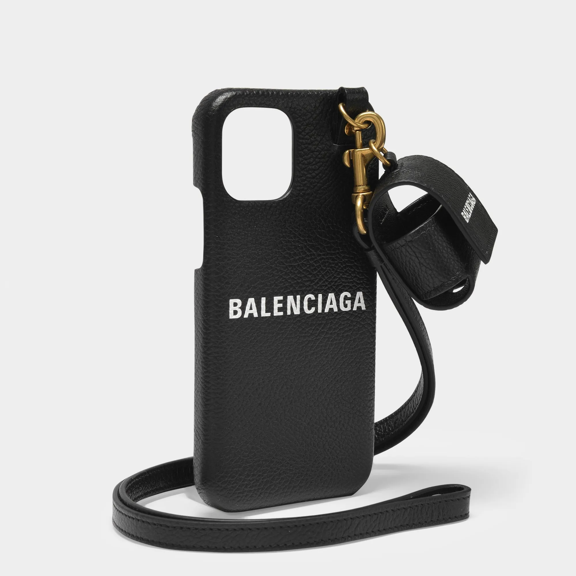 Balenciaga  iPhone 12 and AirPods Case in Black Grained Leather