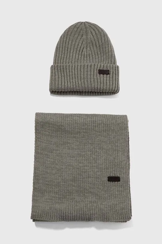 Barbour set Crimdon Beanie & Scarf Gift Set gray color MGS0019