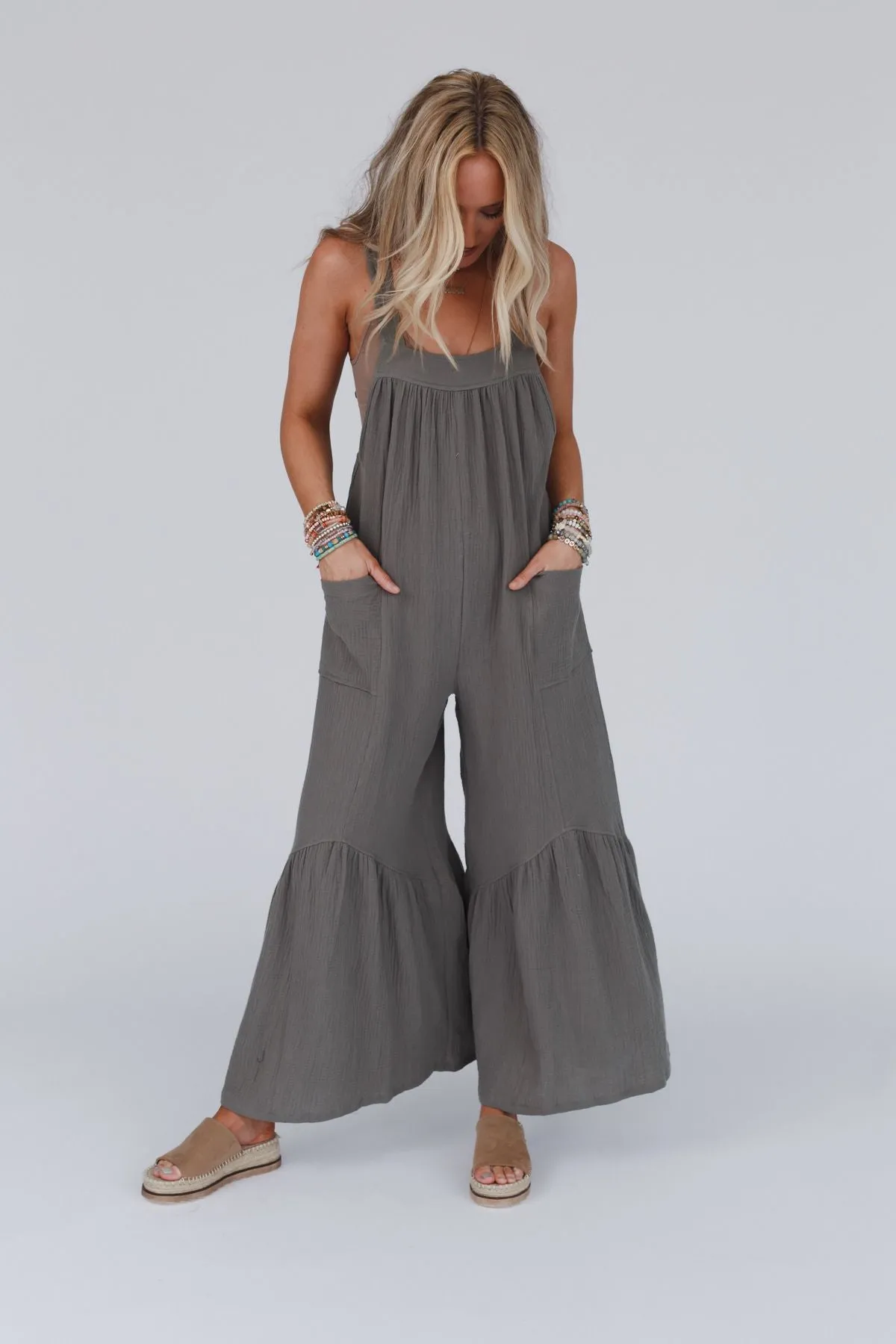 Bethany Wide Leg Ruffle Jumpsuit - Olive