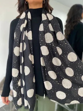 Black Metallic Accent Polka Dot Scarf