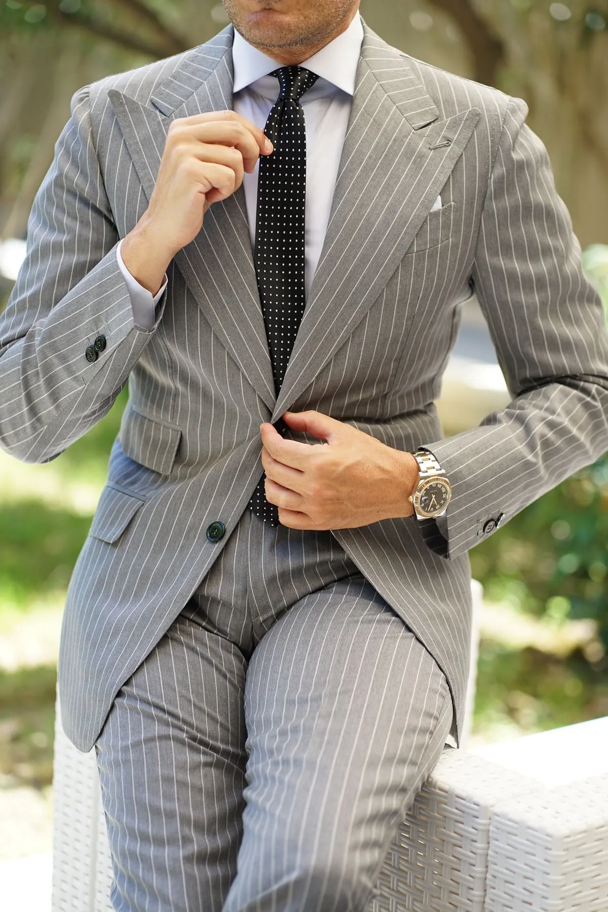 Black with Small White Polka Dots - Skinny Tie