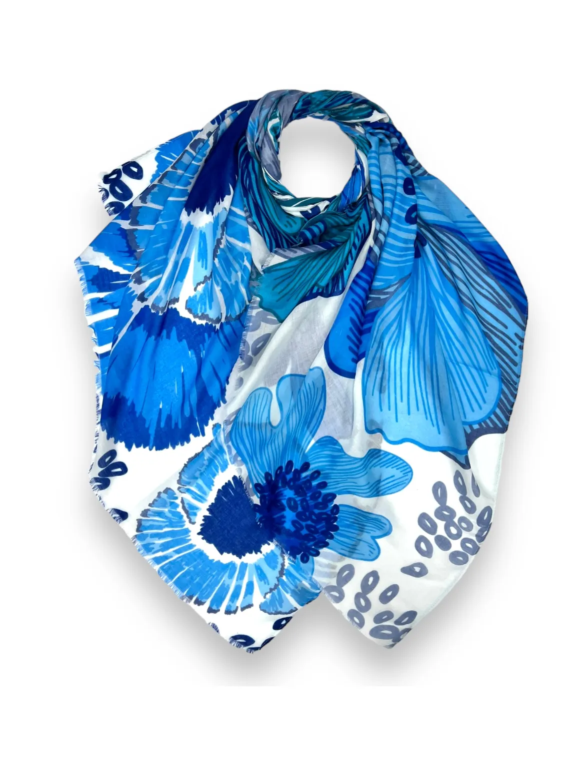 Blue Large Sketch Flower Scarf