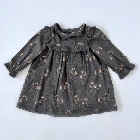 Bonpoint Grey Floral Swiss Dot Dress With Lace Trim: 12 Months