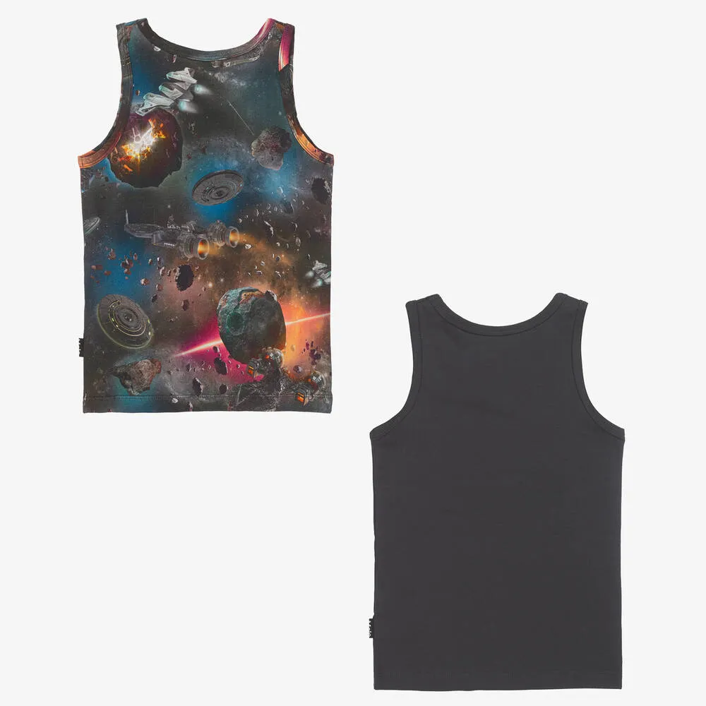 Boys Blue Cotton Space Vests (2 Pack)