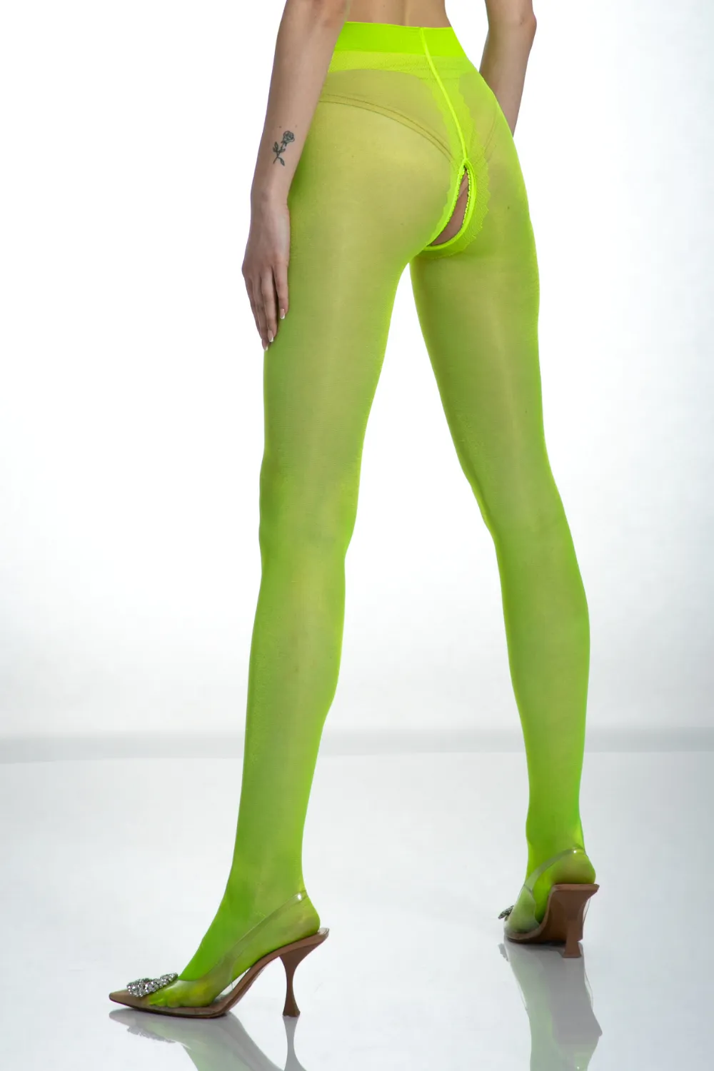 Crotchless Fluo Yellow Gloss Tights 20 Denier