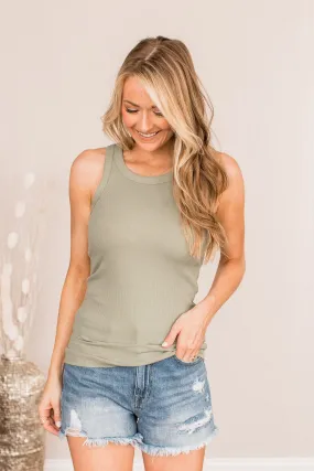 Embracing My Feelings Ribbed Tank- Sage