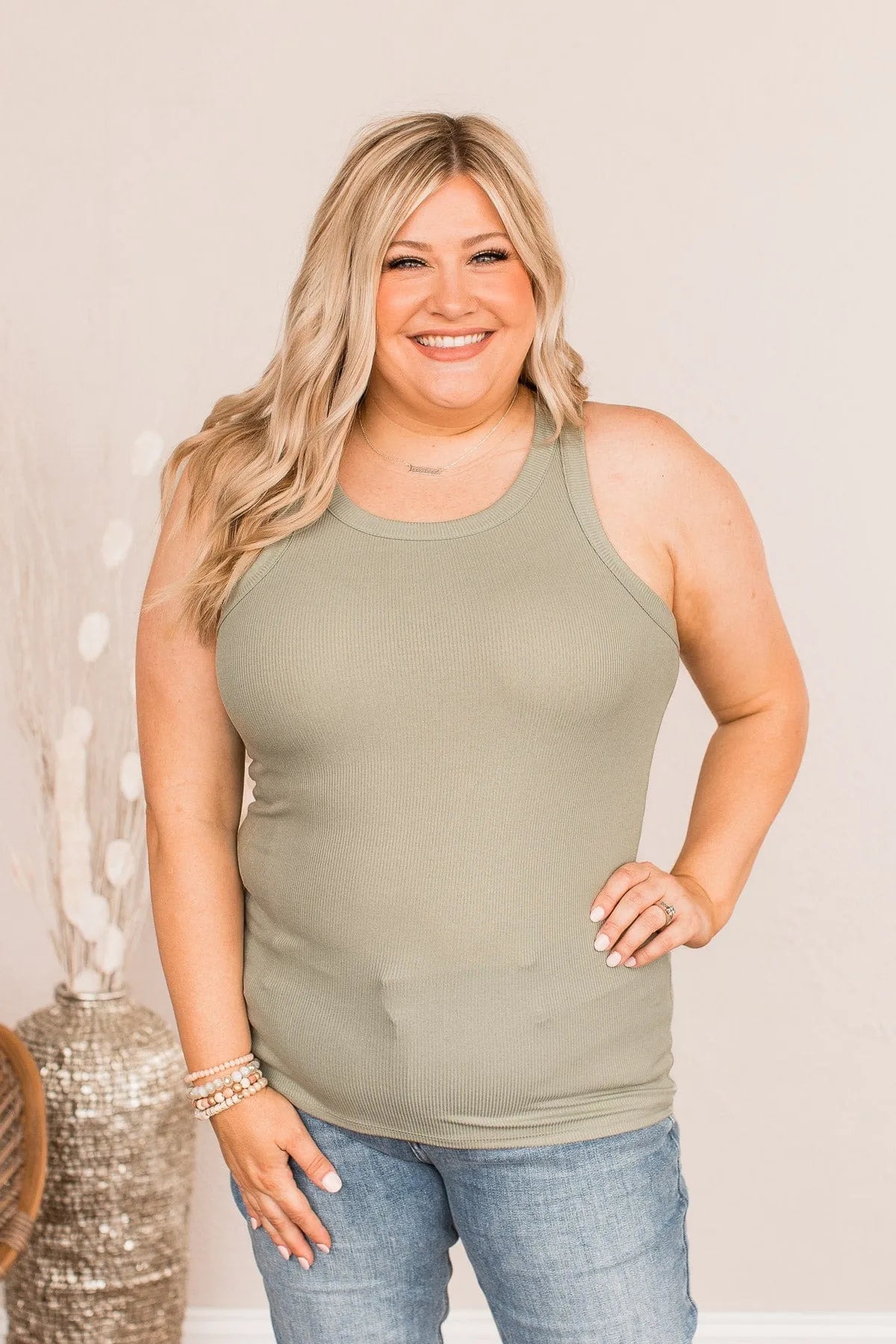 Embracing My Feelings Ribbed Tank- Sage