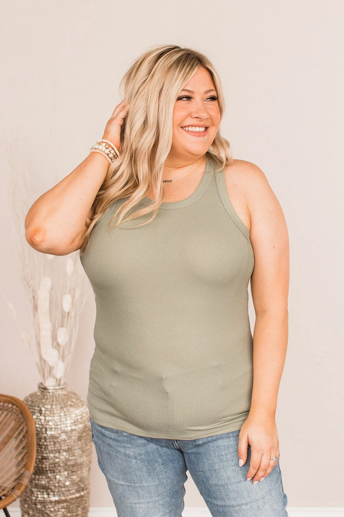 Embracing My Feelings Ribbed Tank- Sage