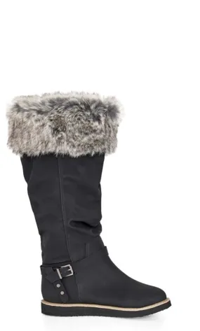 Evans Black Faux Fur Lined Knee High Snow Boots