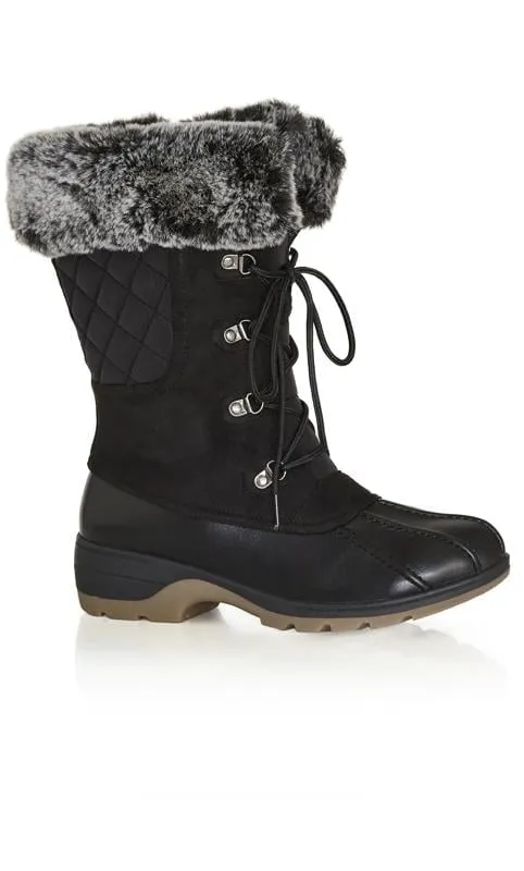 Evans Black Faux Suede Quilted Snow Boots