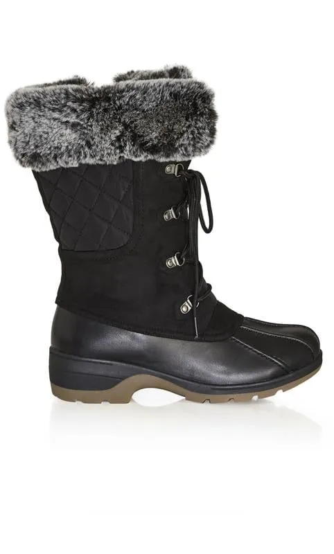 Evans Black Faux Suede Quilted Snow Boots