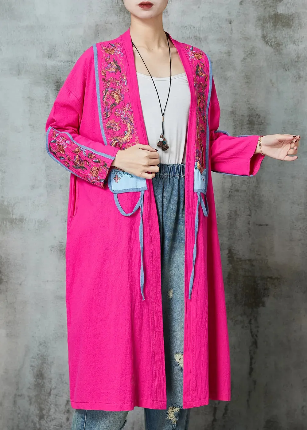 Fashion Rose Embroidered Linen Loose Cardigan Spring JK1055