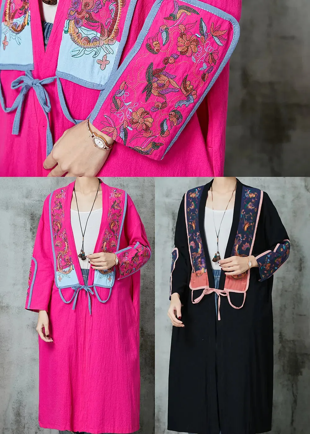 Fashion Rose Embroidered Linen Loose Cardigan Spring JK1055