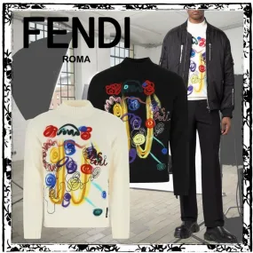 FENDI  |Wool Fine Gauge Long Sleeves Logo Luxury Vests & Gillets