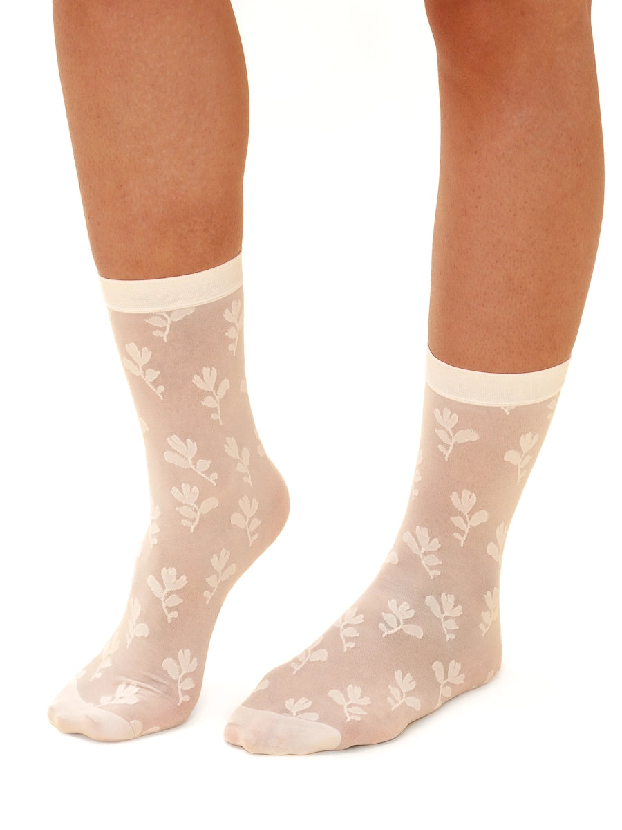 Floral Sheer Socks in Creamy White