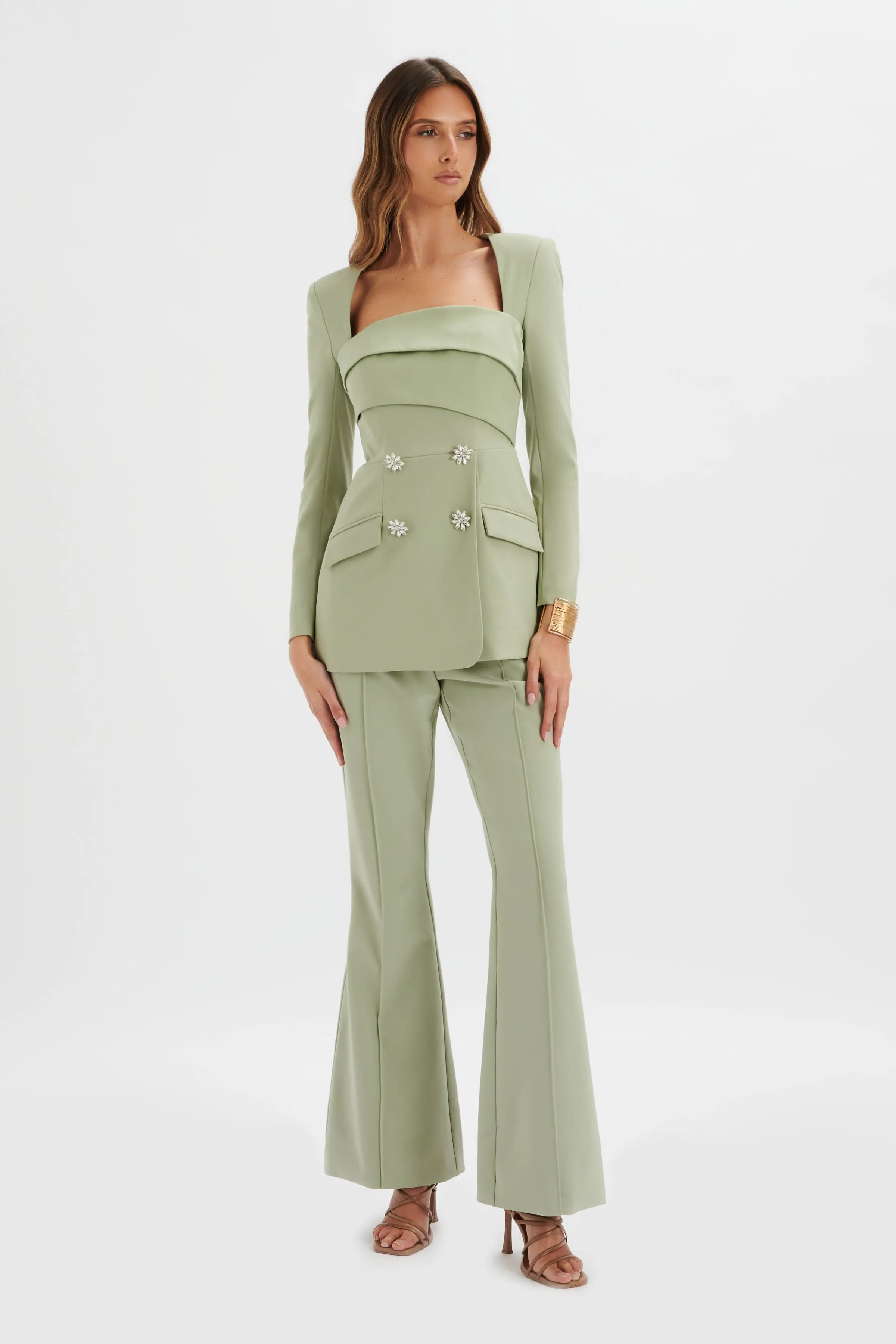 FREJA Tailored Bandeau Blazer In Sage Green