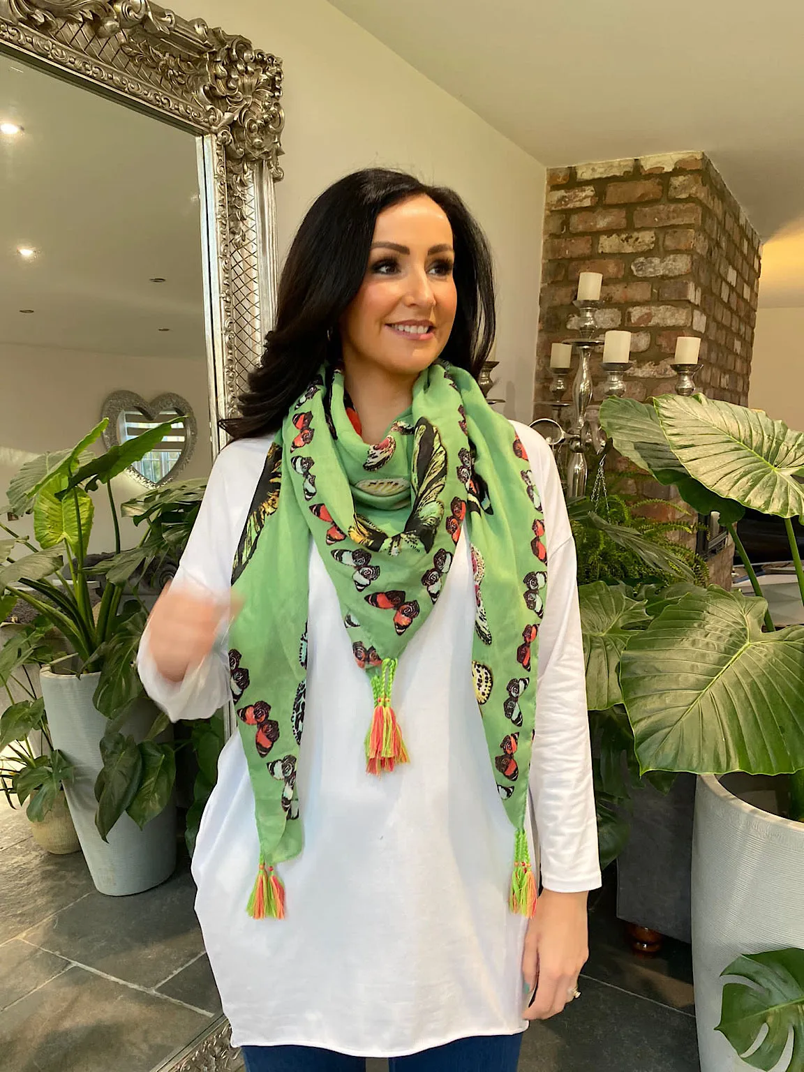 Green Butterfly Tassel Scarf