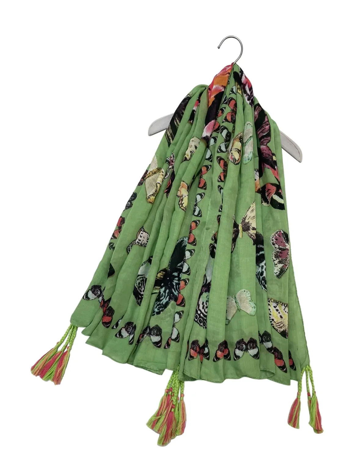 Green Butterfly Tassel Scarf