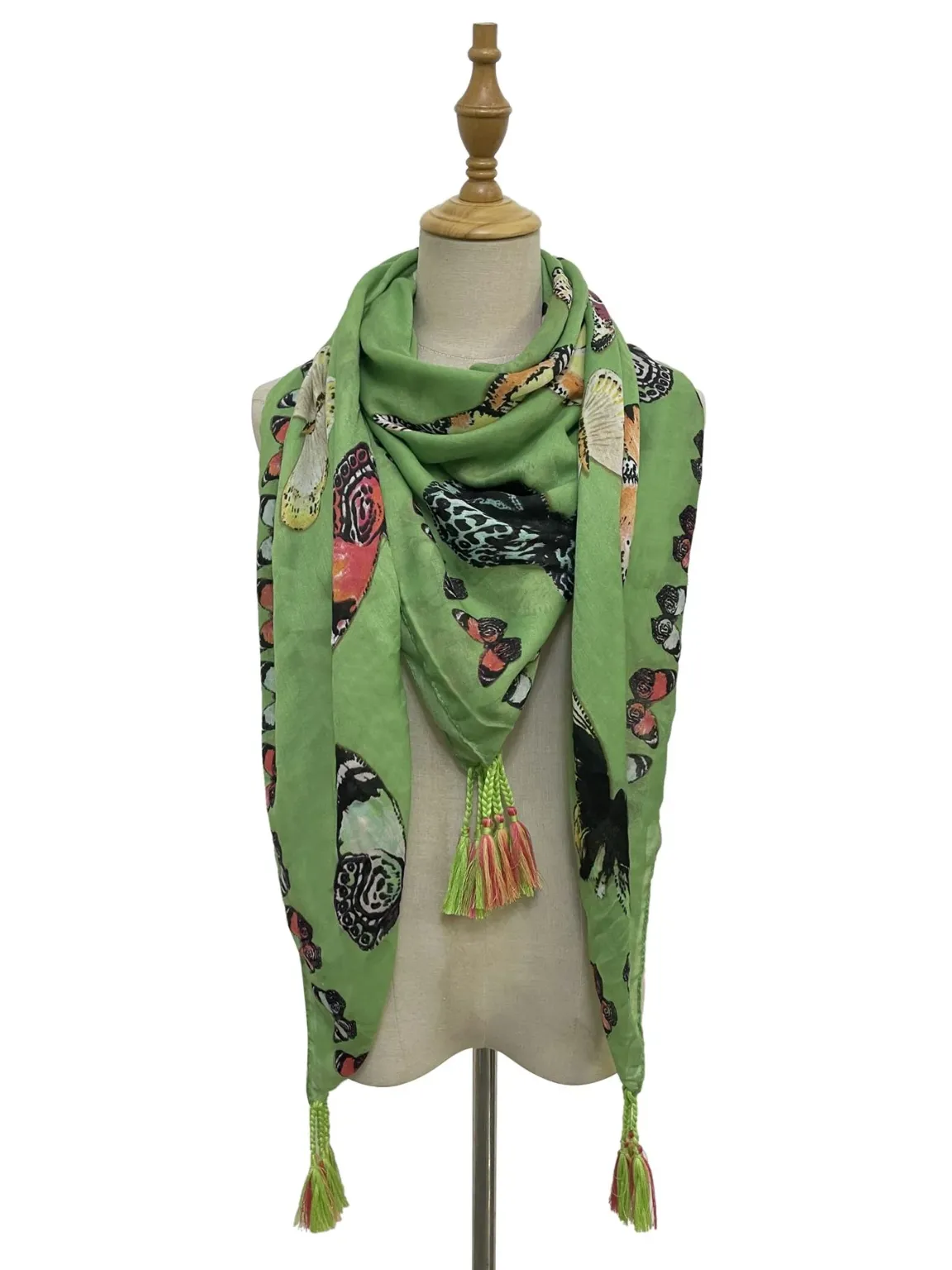 Green Butterfly Tassel Scarf