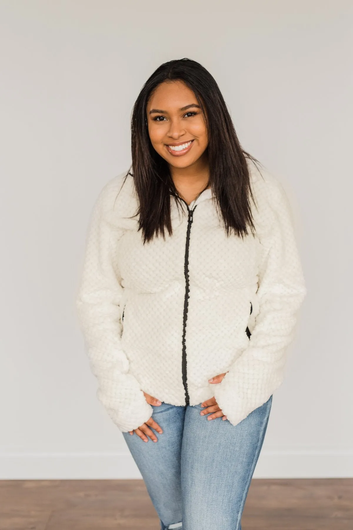 Heartfelt Wishes Zip Up Sherpa- Ivory