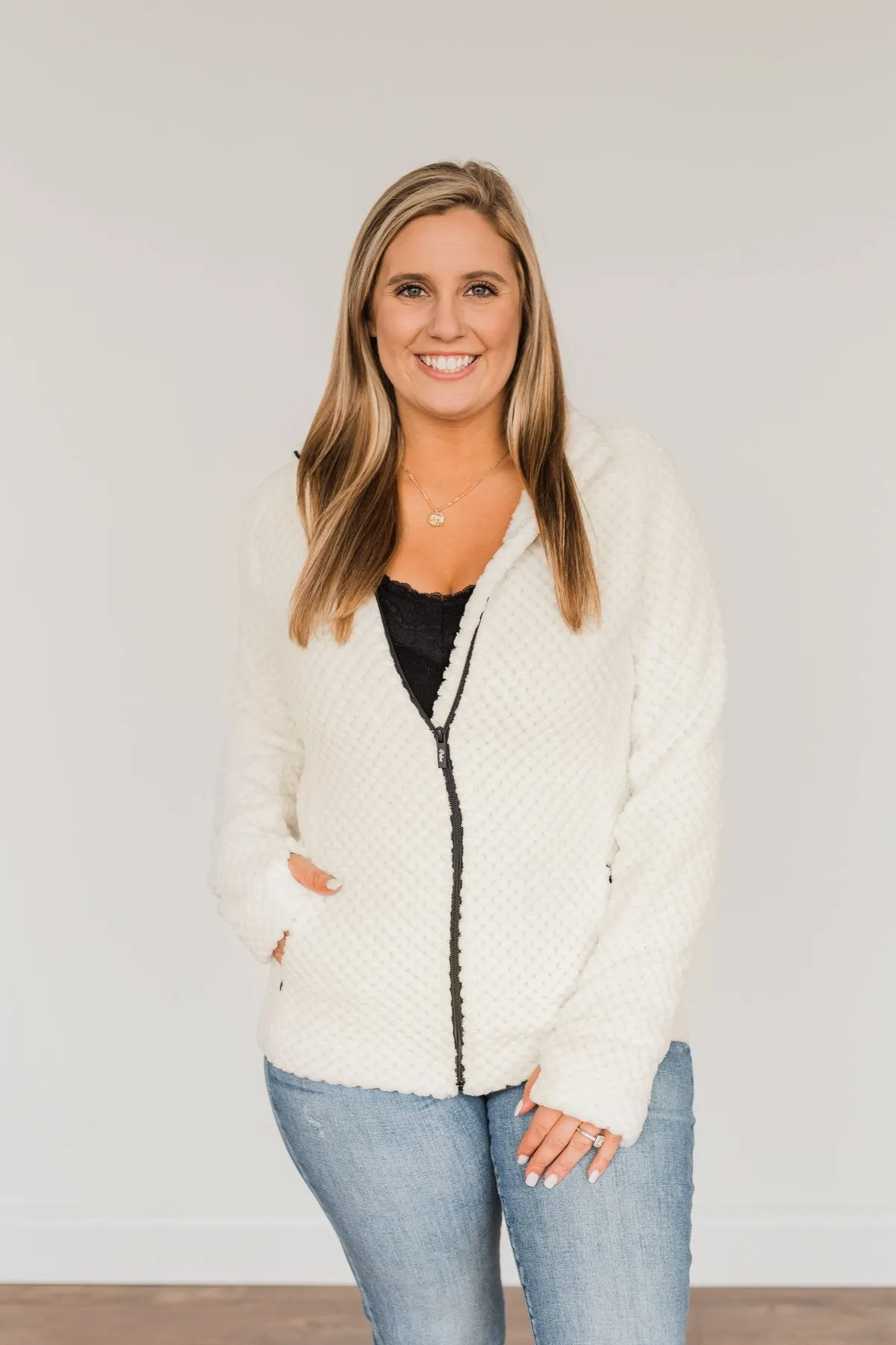 Heartfelt Wishes Zip Up Sherpa- Ivory