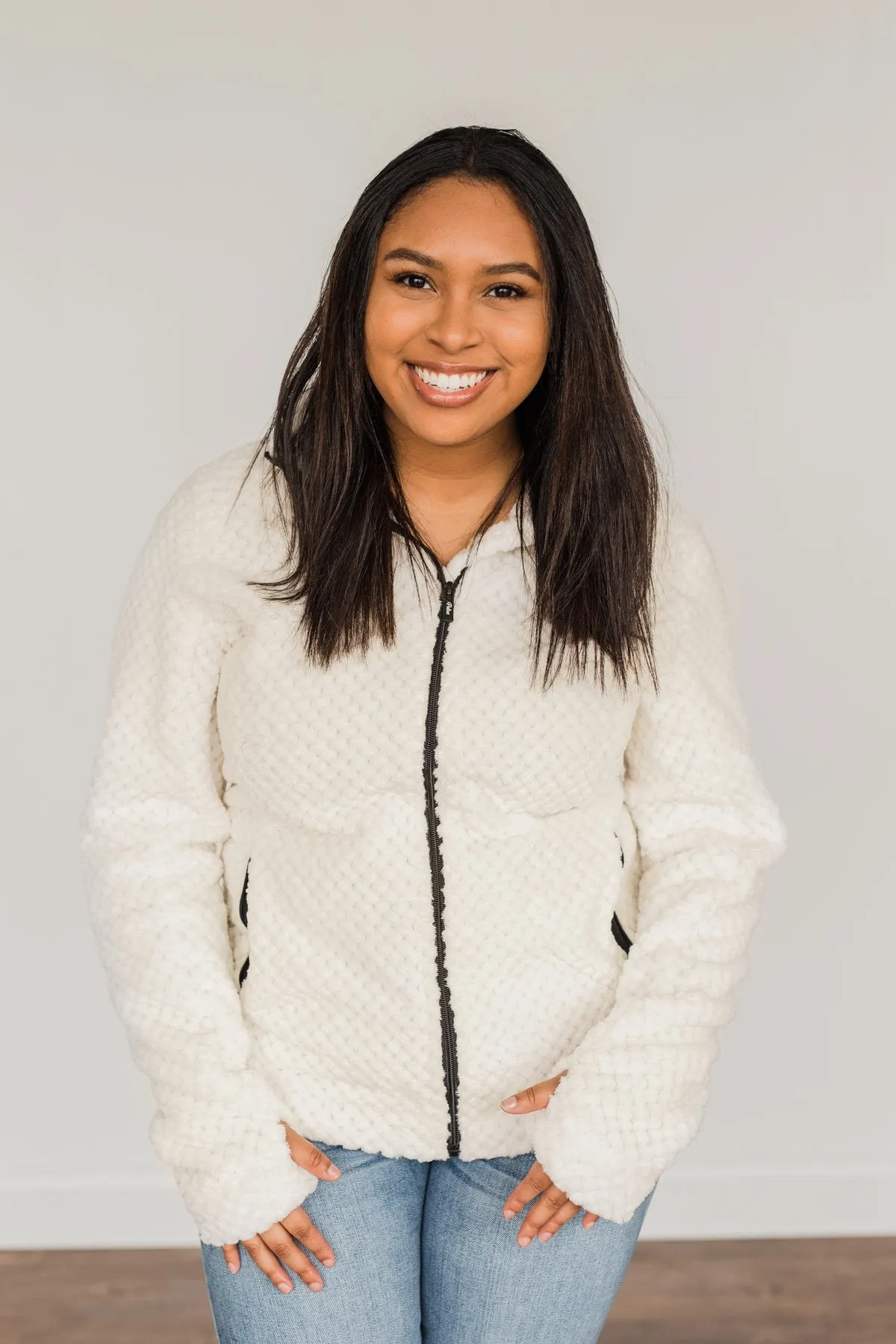 Heartfelt Wishes Zip Up Sherpa- Ivory