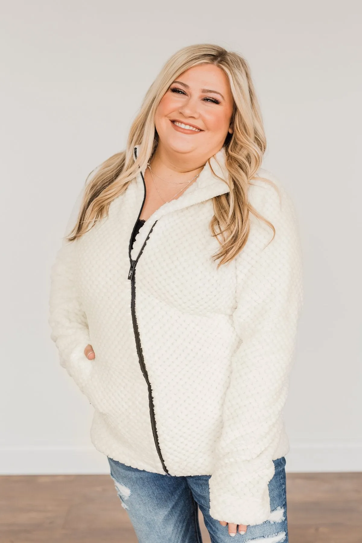 Heartfelt Wishes Zip Up Sherpa- Ivory