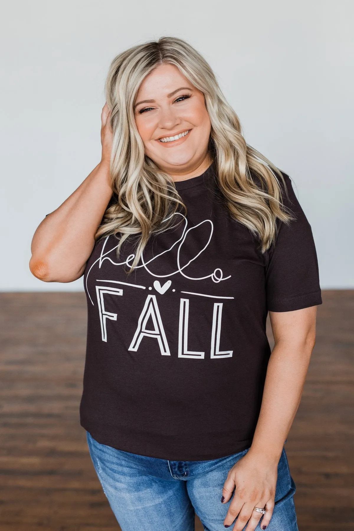 Hello Fall Graphic Tee- Dark Brown