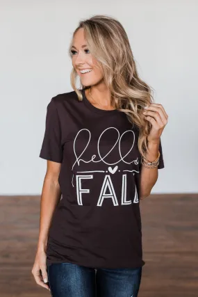 Hello Fall Graphic Tee- Dark Brown