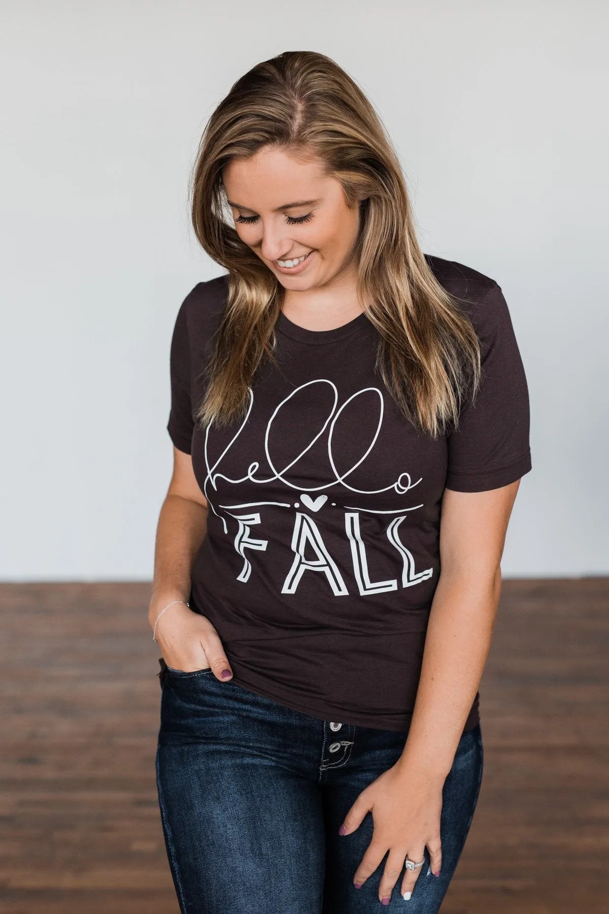 Hello Fall Graphic Tee- Dark Brown