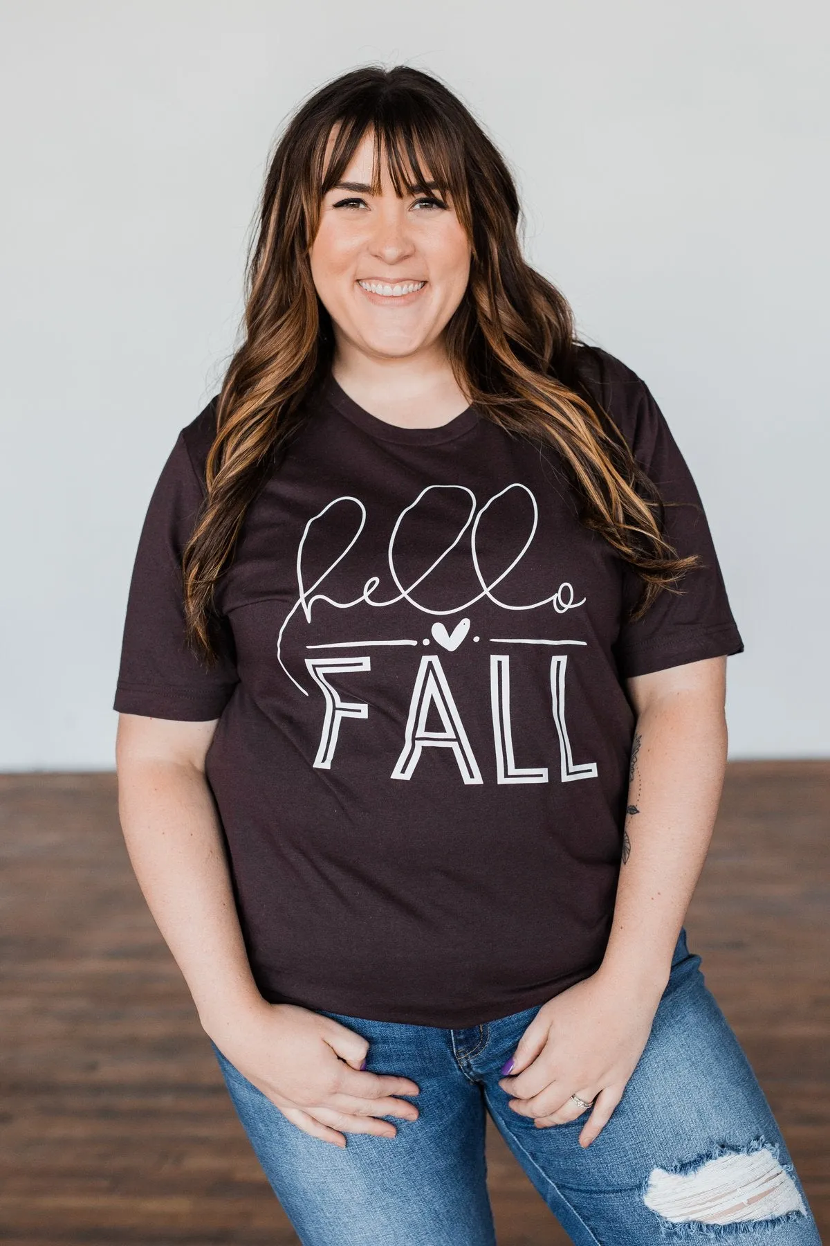 Hello Fall Graphic Tee- Dark Brown