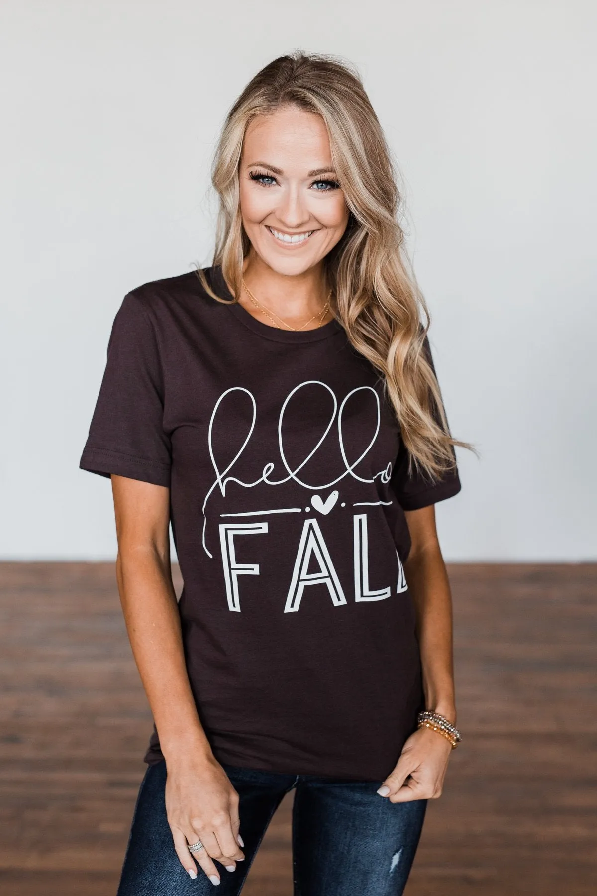 Hello Fall Graphic Tee- Dark Brown