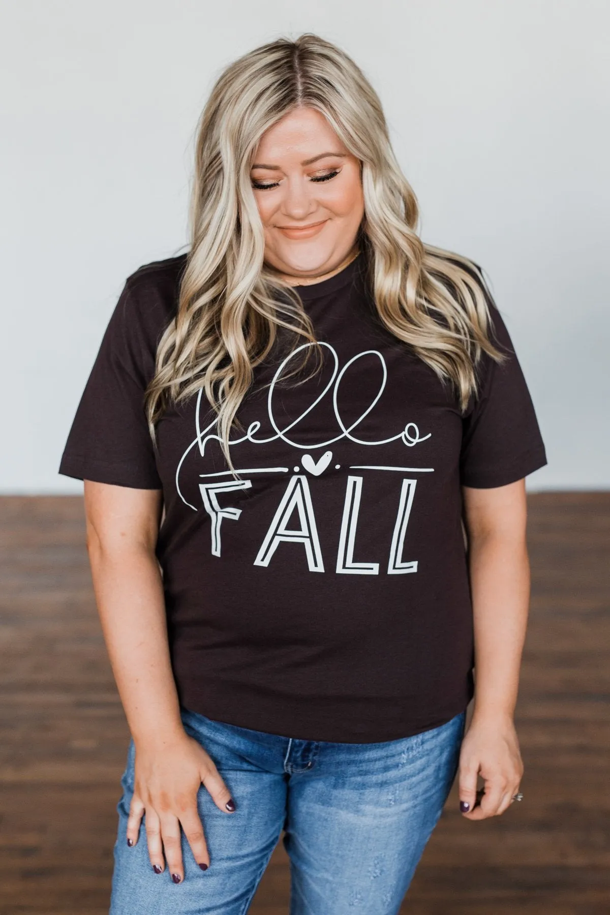 Hello Fall Graphic Tee- Dark Brown