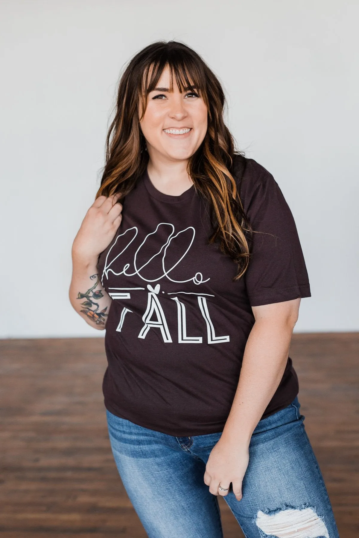 Hello Fall Graphic Tee- Dark Brown