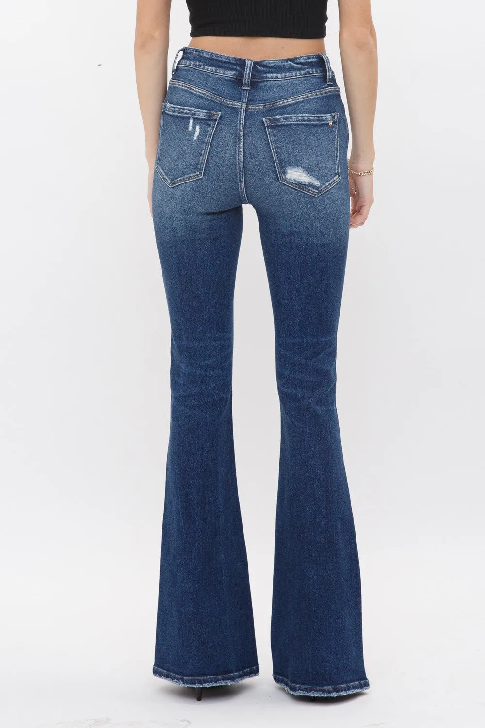 High Rise Button Fly Flare Jeans