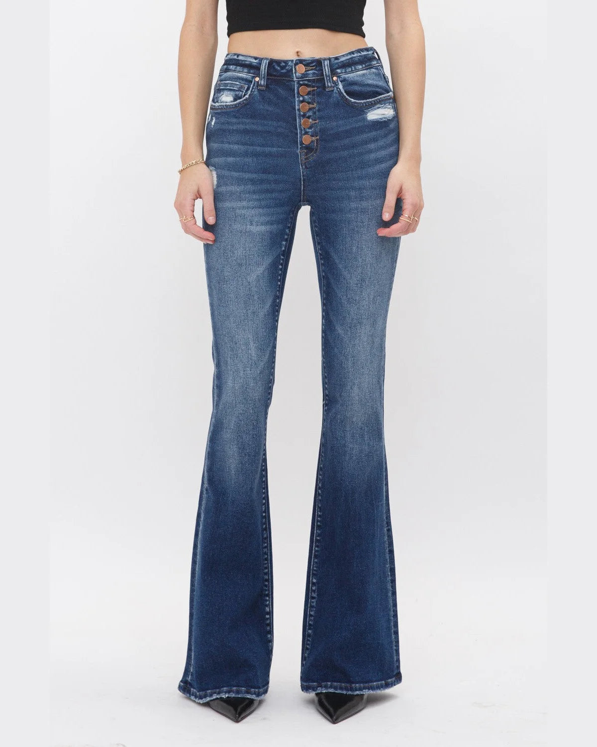 High Rise Button Fly Flare Jeans