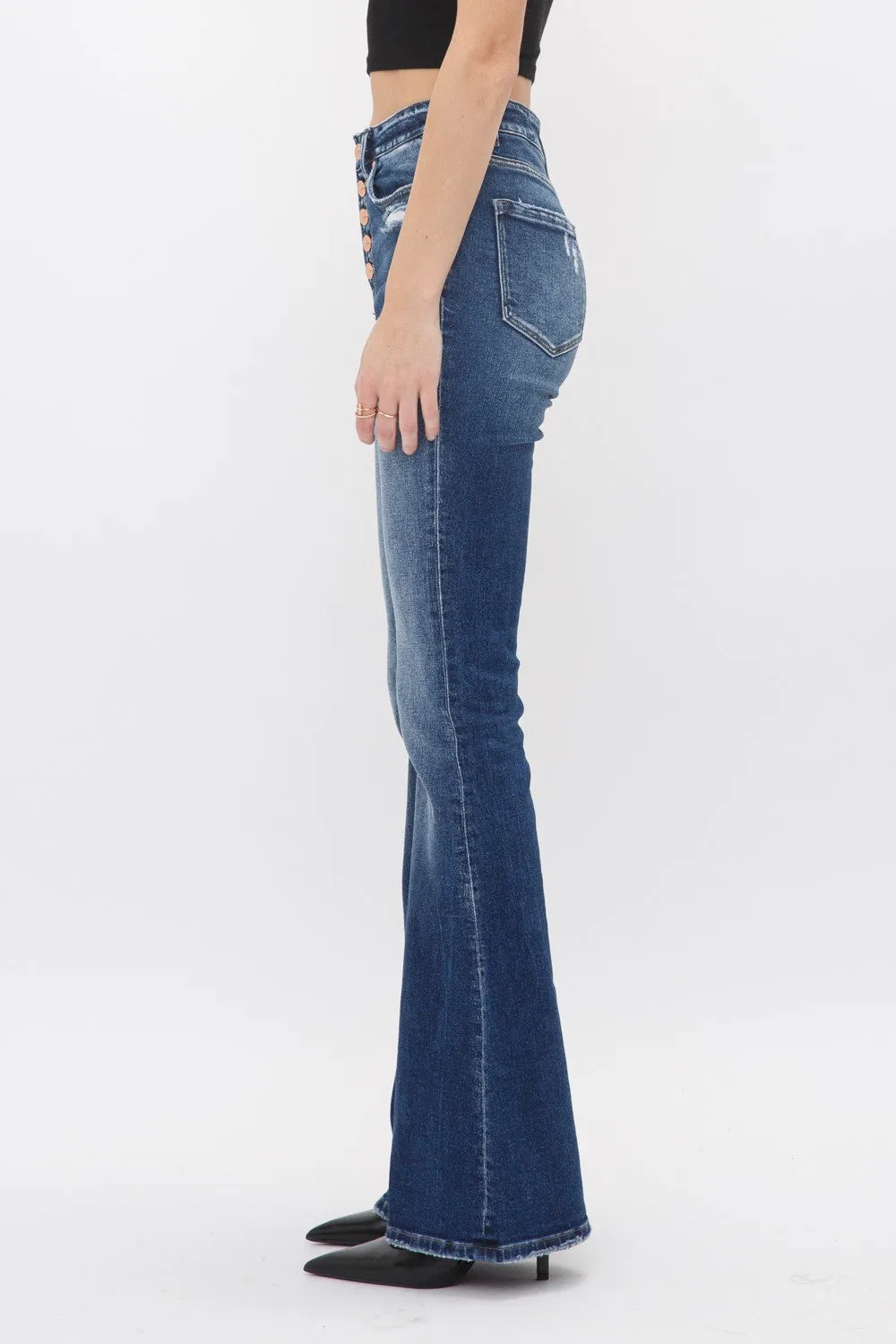 High Rise Button Fly Flare Jeans