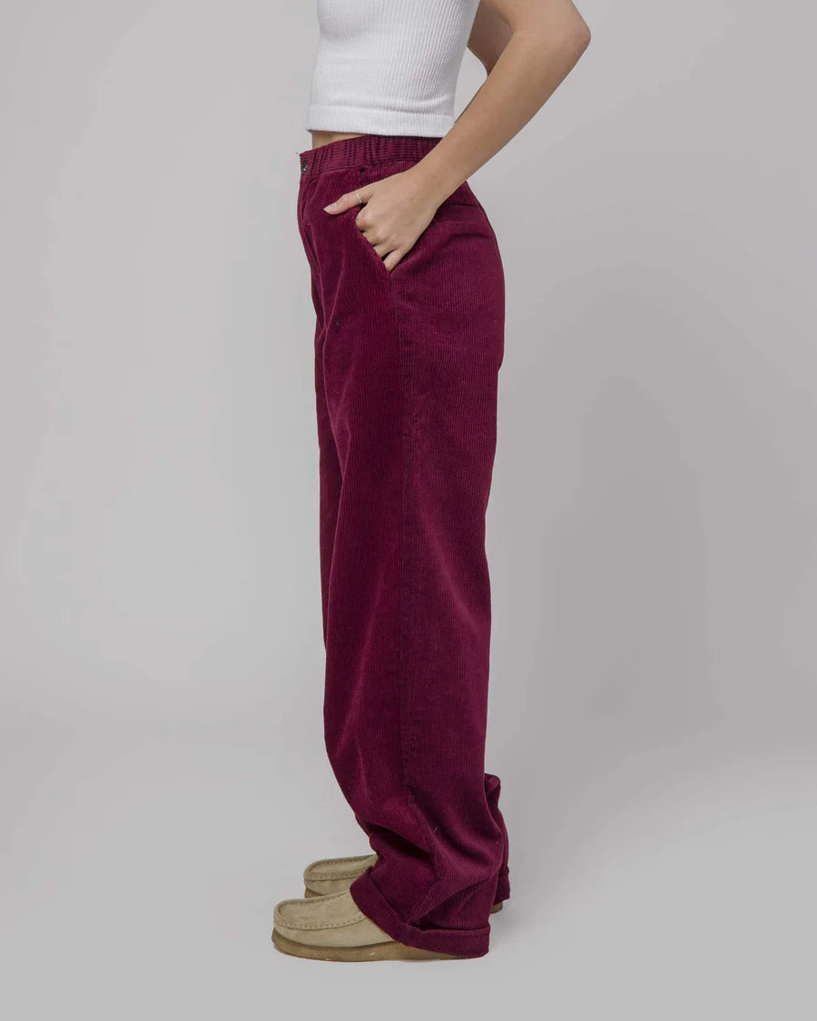 HUF PANTALON FEMME BAGGIE VELOURS BLOODSTONE