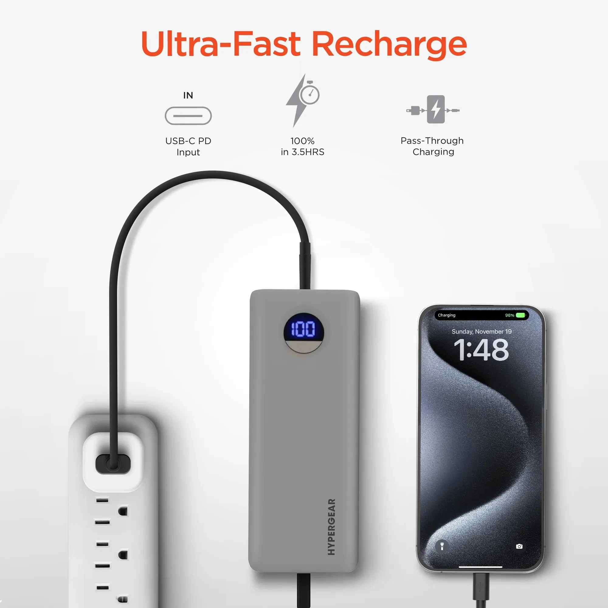 Hypergear 20000 mAh Power Pack Pro+ Fast Charge Power Bank - Gray