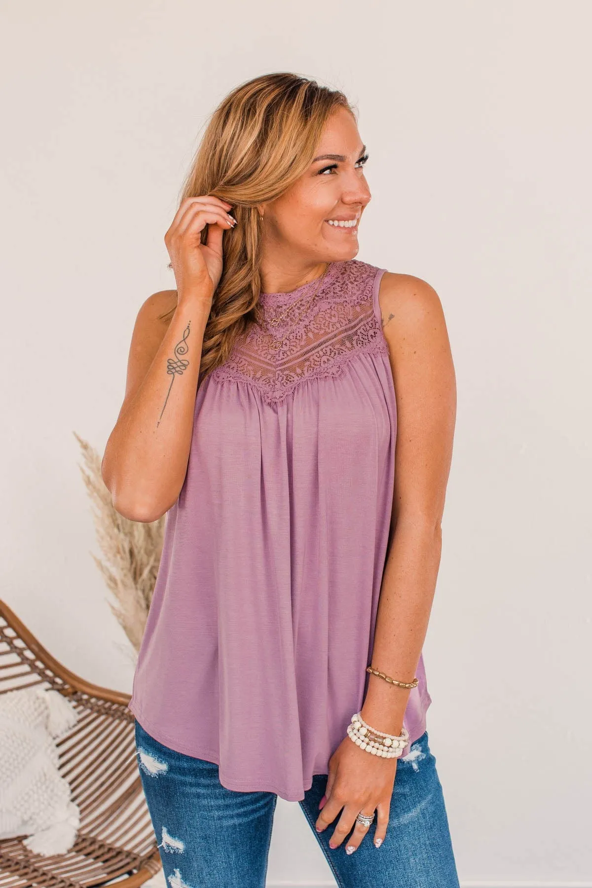 Intertwined Forever Lace Tank- Lilac