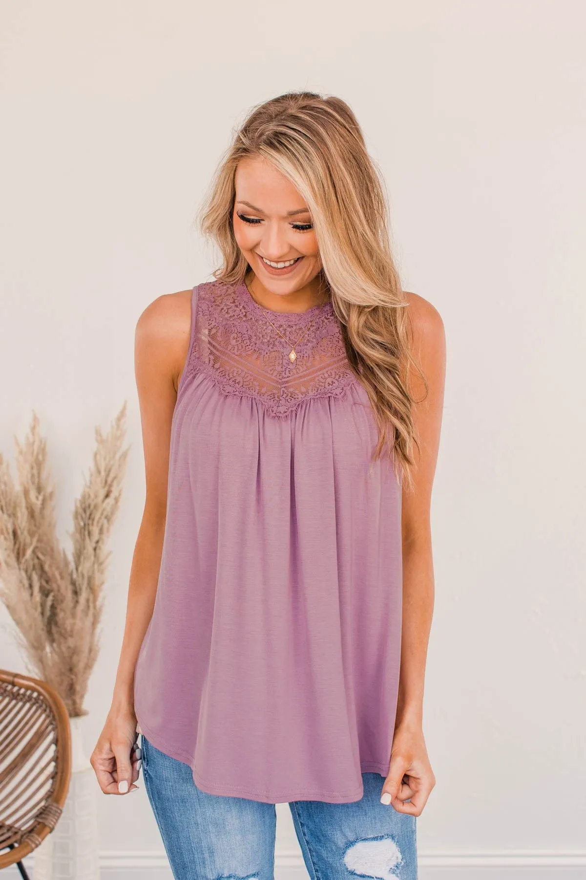 Intertwined Forever Lace Tank- Lilac